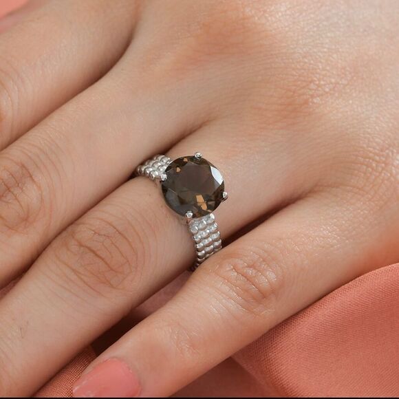 Brazilian 3.50 ctw smoky quartz solitaire ring in stainless steel size 6 - Picture 4 of 9